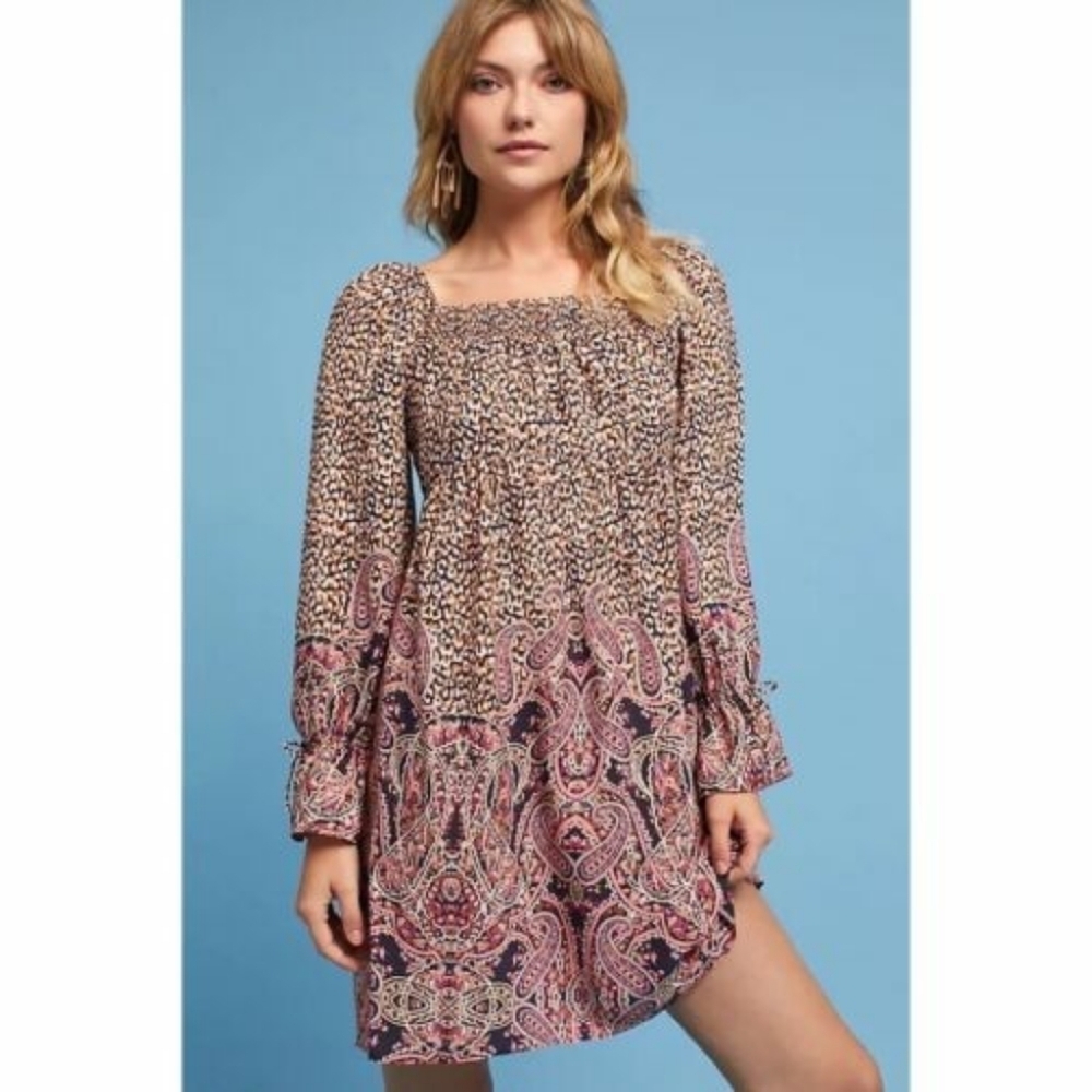 Anthropologie‎ Maeve Milou Smocked Dress Size Extra Small Mob Wife Milkmaid